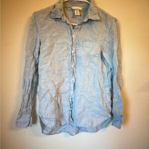 HM Shirt Womens XS Light Blue 100% Linen Button Down Casual Lightweight Summer